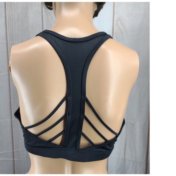 Victoria's Secret Large PINK Ultimate Push-Up Sport Bra Black Zip Front Strappy - Picture 2 of 7